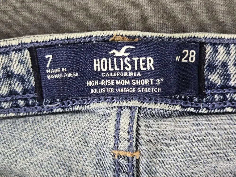 Hollister Shorts Juniors 7/28 Blue High Rise Mom Distressed Studded Denim